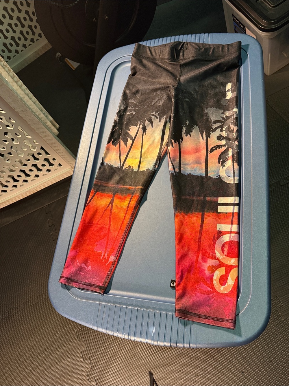 Terez Sunset Palm Kids Leggings - Black, Red, Orange, Yellow